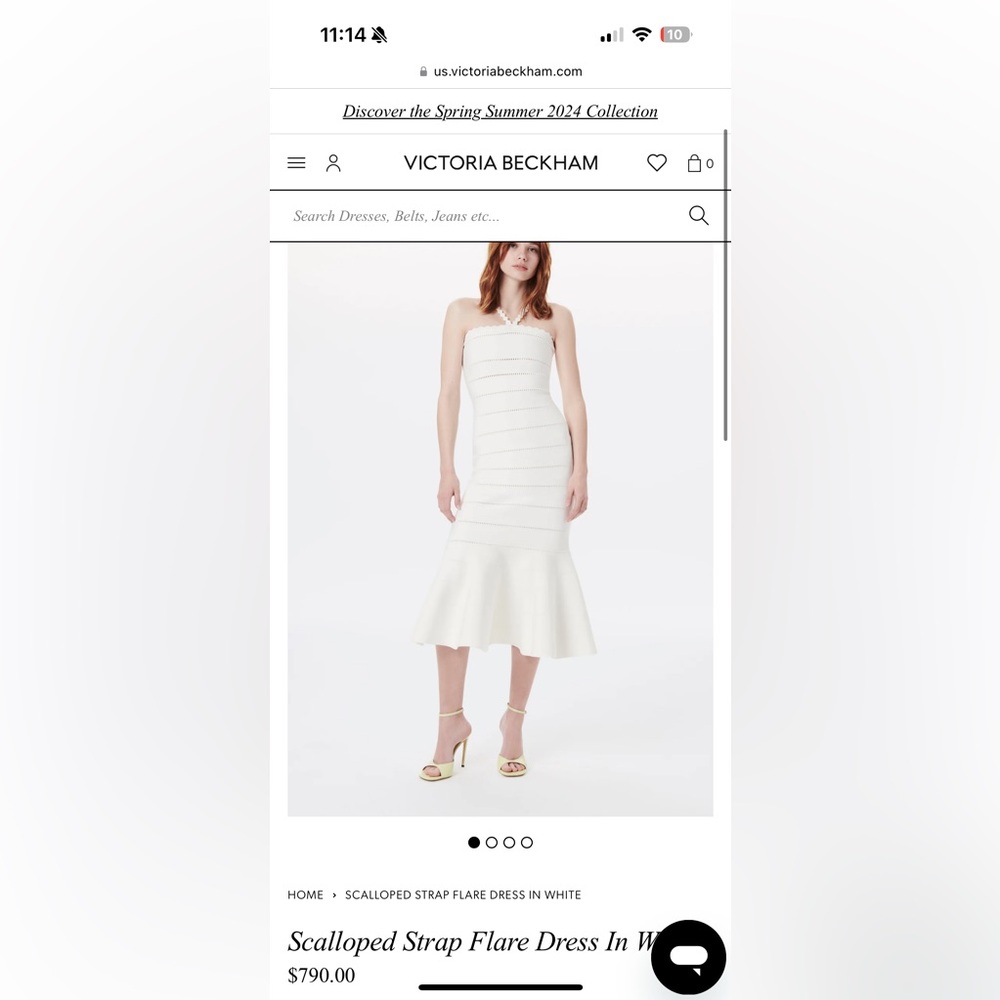Victoria Beckham Scalloped Strap White Midi Dress Size S